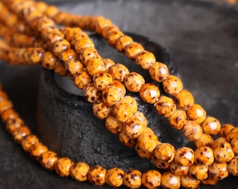 4mm Czech Glass Beads Firepolished Faceted - Rustic Orange Picasso