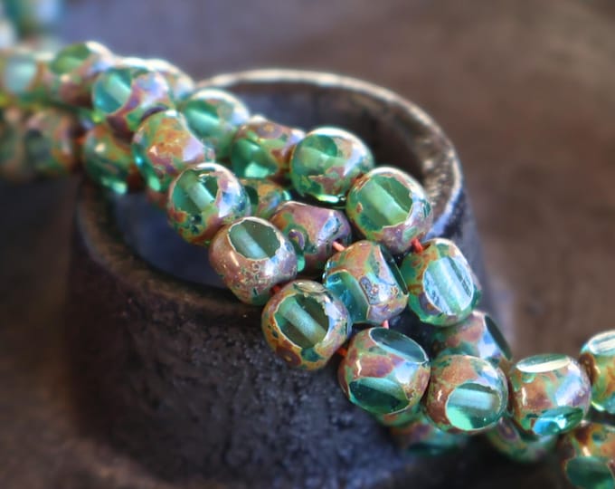 Full Strand 25 Czech Fire Polished Glass Facet Tri Cut Beads Aqua Picasso 10 - 2