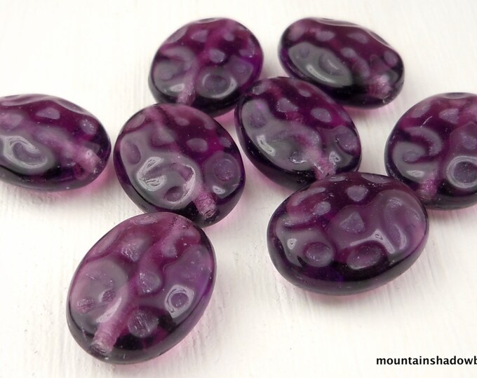 8 Czech Oval Beads - 16mm Czech Glass Beads Amethyst - 12 - 14