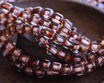 Strand 25 Czech Fire Polished Glass Cathedral Beads Lt. Amethyst Picasso  9 - 5