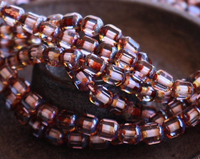 Strand 25 Czech Fire Polished Glass Cathedral Beads Lt. Amethyst Picasso  9 - 5