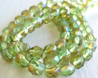Czech Glass Beads Faceted 6mm Beads Chrysolite Celsian 25 (BX 8 - 26)