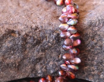 50 Czech Glass Teardrop Beads Magic Raspberry Etched 4x6mm 9 - 30