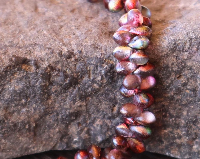 50 Czech Glass Teardrop Beads Magic Raspberry Etched 4x6mm 9 - 30