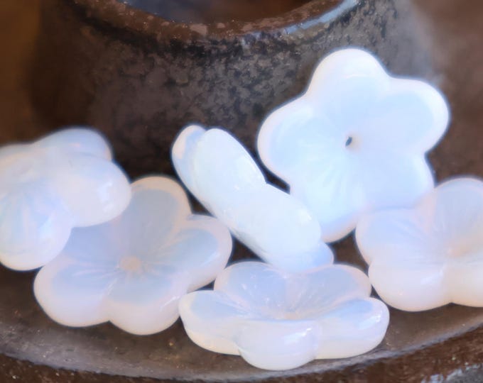 16mm Czech Glass Large Flat Flowers Milky White - 6