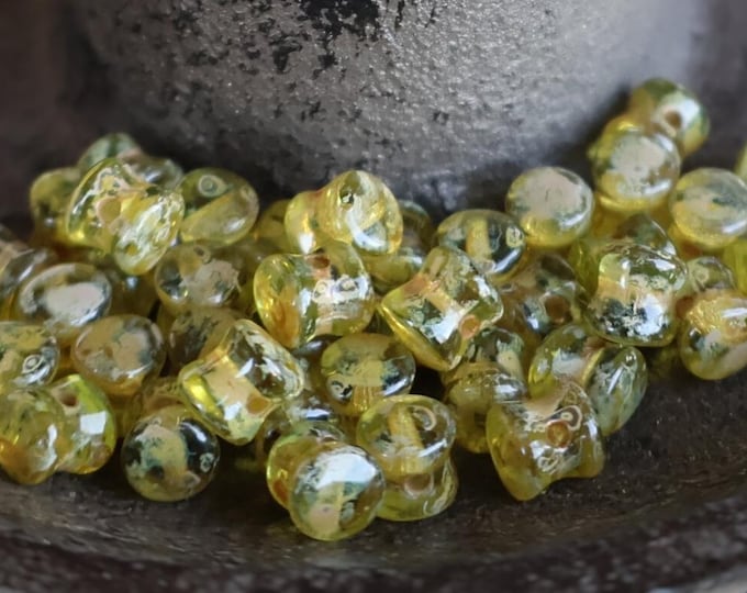 Czech Glass Bead - Peridot Picasso 6mm Pellet Bead - 40 pcs (BX 10 - 20)