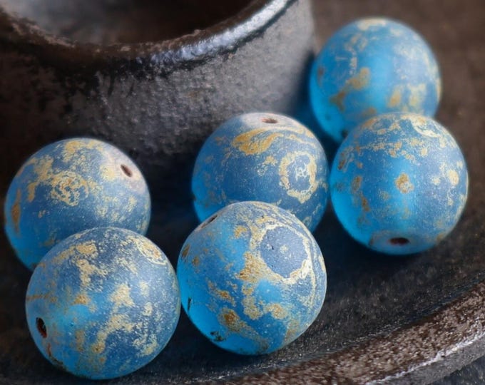 Quiet Water Copper Patina 11mm Picasso Round Capri Picasso -  Czech Glass Beads - Smooth Round Bead