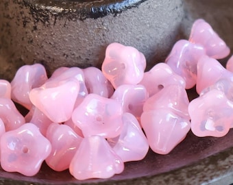 24 Czech Glass Flower Beads 6x8mm Milky Pink (BX 7 - 12)