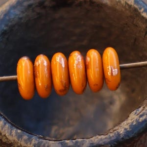 25 Czech Pressed Glass Rondelle Spacer Beads 6mm  Pumpkin Copper Sun Fire Picasso (5 - 25)