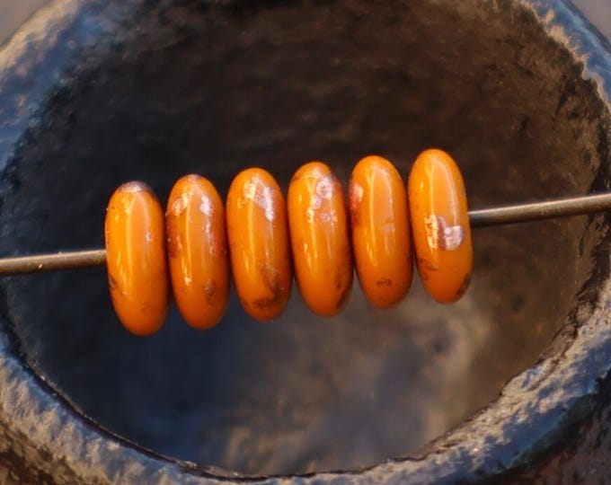 25 Czech Pressed Glass Rondell Spacer Beads 6mm  Pumpkin Sunfire Picasso