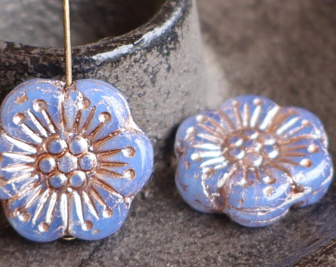 Czech Picasso Beads 18mm Chunky Flower - Milky Sapphire Platinum Picasso