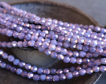 Violet Fog 4mm Czech Beads -  Firepolished Faceted 50 pcs (BX 8 - 26)