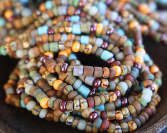 Czech Picasso Aged Multi Color Matte Bugle & Seed Bead Mix Size 6/0 - Jewelry and Beading Supplies, Green, Blue, Brown, Green