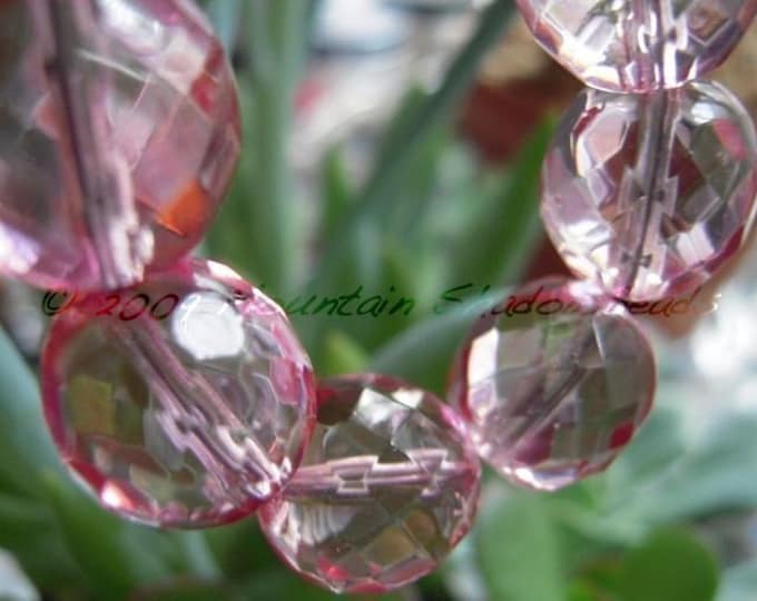 6 Czech Glass Beads 12mm Large Faceted Round Beads Rose Pink 12 - 13