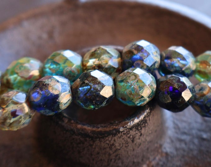 10 - 10mm Firepolished Faceted Round Beads Picasso Assortment Czech Glass Beads