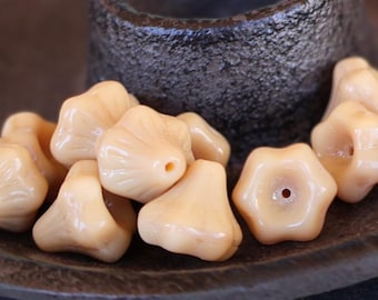 10 Czech Glass Bell Cream Cup Flower Beads 11mm Opaque Beige (BX 10 - 20)