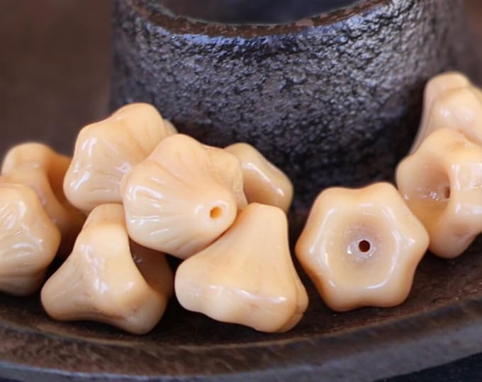 10 Czech Glass Bell Cream Cup Flower Beads 11mm Opaque Beige (BX 10 - 20)