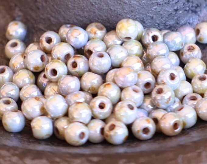 100 Green Czech Glass Round Druk Bead 3mm Full Strand Transparent Green Luster