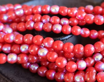 Milky Ruby AB  25 - 6mm Czech Pressed Glass Beads - (09 - 30)