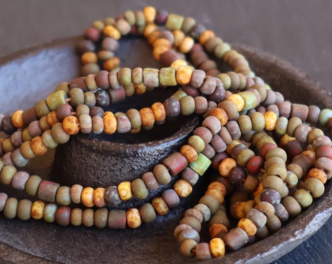 Red Rock Basin Czech Picasso Aged Multi Color Matte Bugle & Seed Bead Mix Size 6/0 Premium Specialty Glass Beads