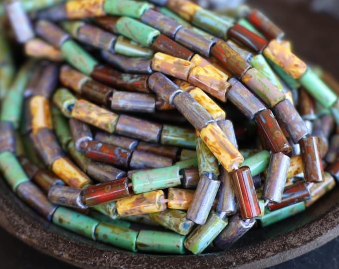 Czech Picasso Painted Canyon Bugle Bead Size 9x4mm Full 20 Inch Strand