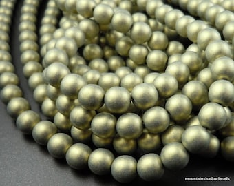 Czech Glass Bead 6mm Smooth Round Bead - Metallic Suede - Gold - 50 (BX 9 - 5)