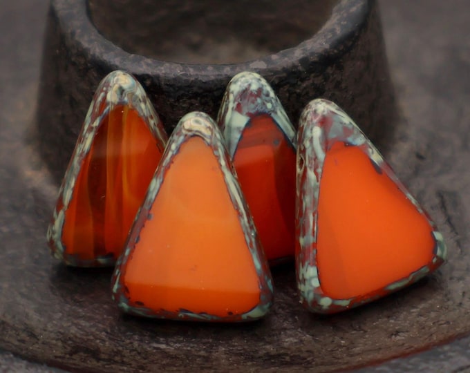 Picasso Czech Glass Beads Table Cut Triangle Beads Opal Orange (BX 8 - 26)
