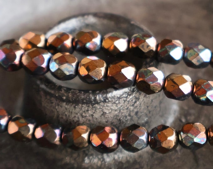 6mm Czech Picasso Bronze Glass Beads Firepolished Faceted - Cocoa Bronze