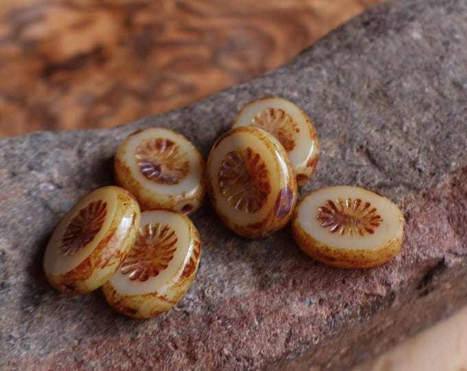 Czech Picasso Beads Chunky Oval - Beige/Brown Picasso Oval Beads (12 - 9)