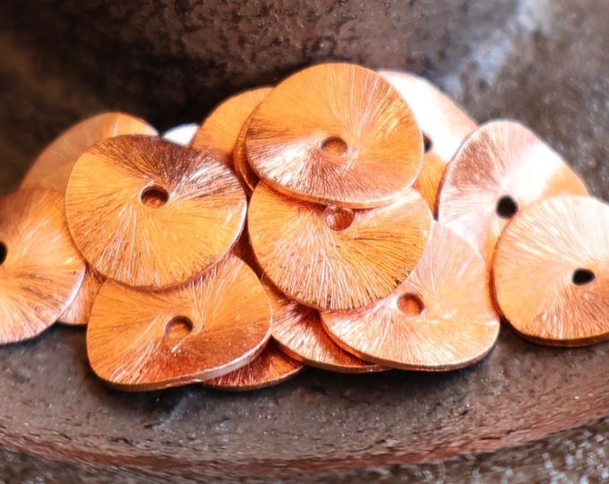 Solid Copper 16 -  10mm Brushed Wavy Disk Beads