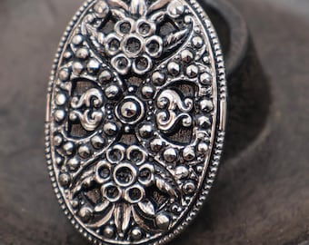 Vintage Czech Glass Pendant  Jet with Platinum Finish 44mm (BX 9 - 5)