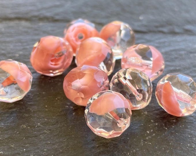 10 Crystal Pink  Faceted Round Czech Glass Beads - 10mm 12 - 31