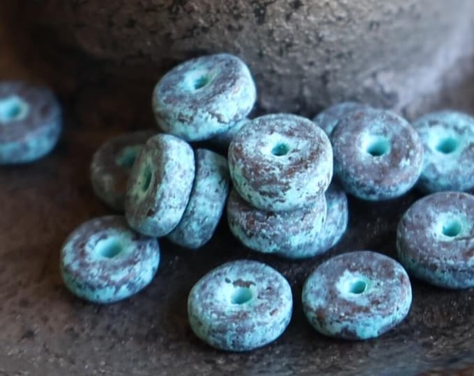 8 Mykonos Greek Bead - 6mm Spacer Bead Verdigris (BX 12 - 27) Specialty Beads for Jewelry Making