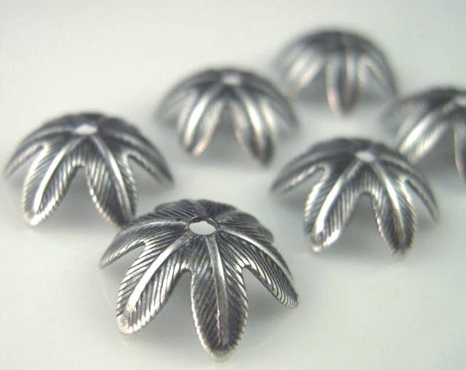 6 Brass 10mm Palmetto Bead Caps Antique Silver