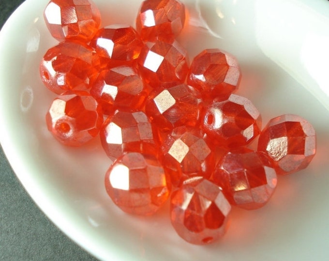 Czech Glass Beads - 8mm Firepolished Faceted Orange Shimmer 11 - 24