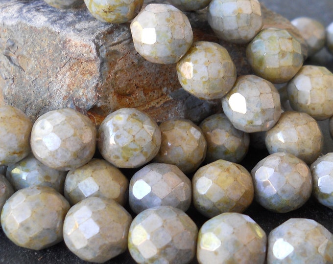 Czech Glass Beads 12mm Antique Green Faceted Round  8 pcs B 12 - 9