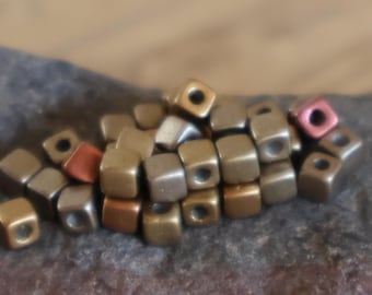 Czech Glass Beads 4mm - 6/0 Cube Beads 5 grams - Metallic Bronze Iris Assortment (BX 10 - 22)