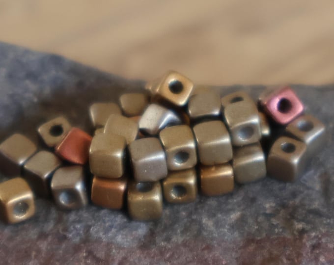 Czech Glass Beads 4mm - 6/0 Cube Beads 5 grams - Metallic Bronze Iris Assortment (BX 10 - 22)