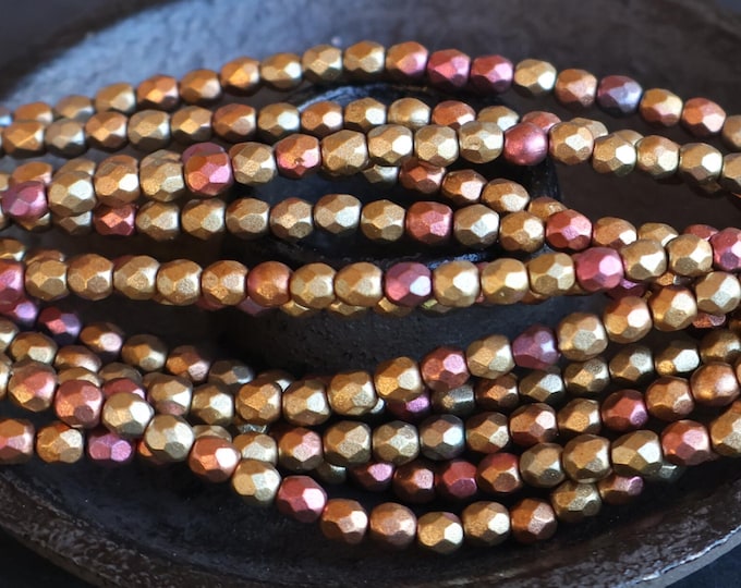 Bronze Glass Beads 3mm Czech Beads - Matte Metallic Bronze Iris Firepolished Faceted 50 pcs (01 - 04)