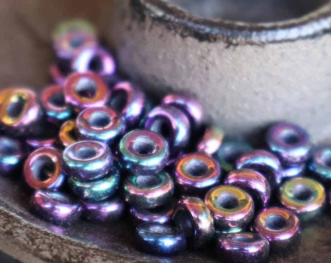 20 Czech Glass Donut Beads 6mm Iris Blue - 12 - 13 Beads for Jewelry Making