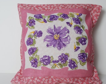 Free Shipping-Pillow Cover-Vintage Hankerchief  Floral Pillow Cover