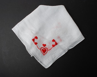 Free Shipping-Embroidered Hearts-Flower Hankerchief-Vintage Hankie