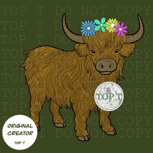 Highland Cow Floral PNG