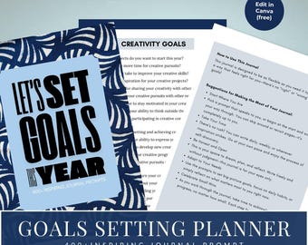 Goal-Setting Journal: 400+ Prompts, Editable Canva Template (PDF & JPG)
