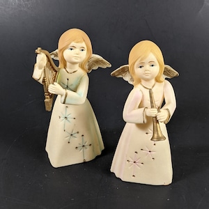 Vintage Christmas Angel Figurines - ART Plastics British Hong Kong - Set of 2 Retro Holiday