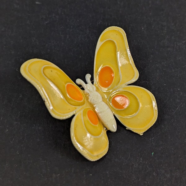 Vintage Yellow Enameled Butterfly Brooch Pin - Made in West Germany - Retro Estate Jewelry