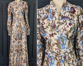 Thin 70's Floral Prairie Dress - Flowy Long Sleeve Boho Dress - Size Small Women's 70's Dress