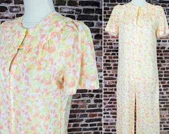 Vintage Florales Nachthemd Schlafanzug - Damen Größe Small Medium - 70er 80er Jahre Freizeit Loungewear