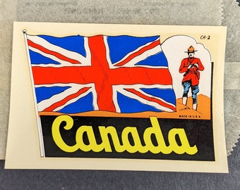 Vintage Canada Union Jack and Mountie Souvenir Sticker Travel Decal - Luggage Label 40's 50's