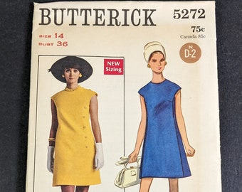 Vintage Uncut Sewing Pattern - Butterick 5272 - Shift Dress Sleeveless Simple Mod 60's - Size 14 Bust 36